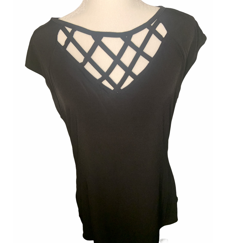 New York & Co Criss Cross Black Top - Picture 2 of 5